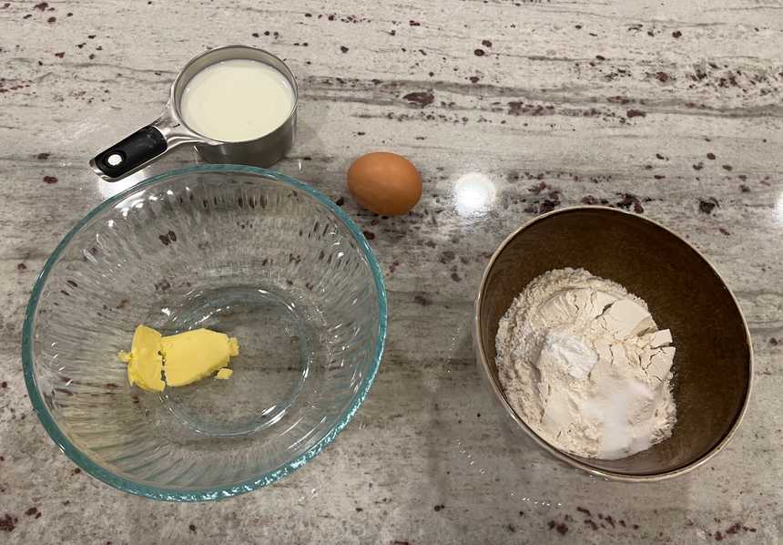 ingredients laid out for seafood pancakes